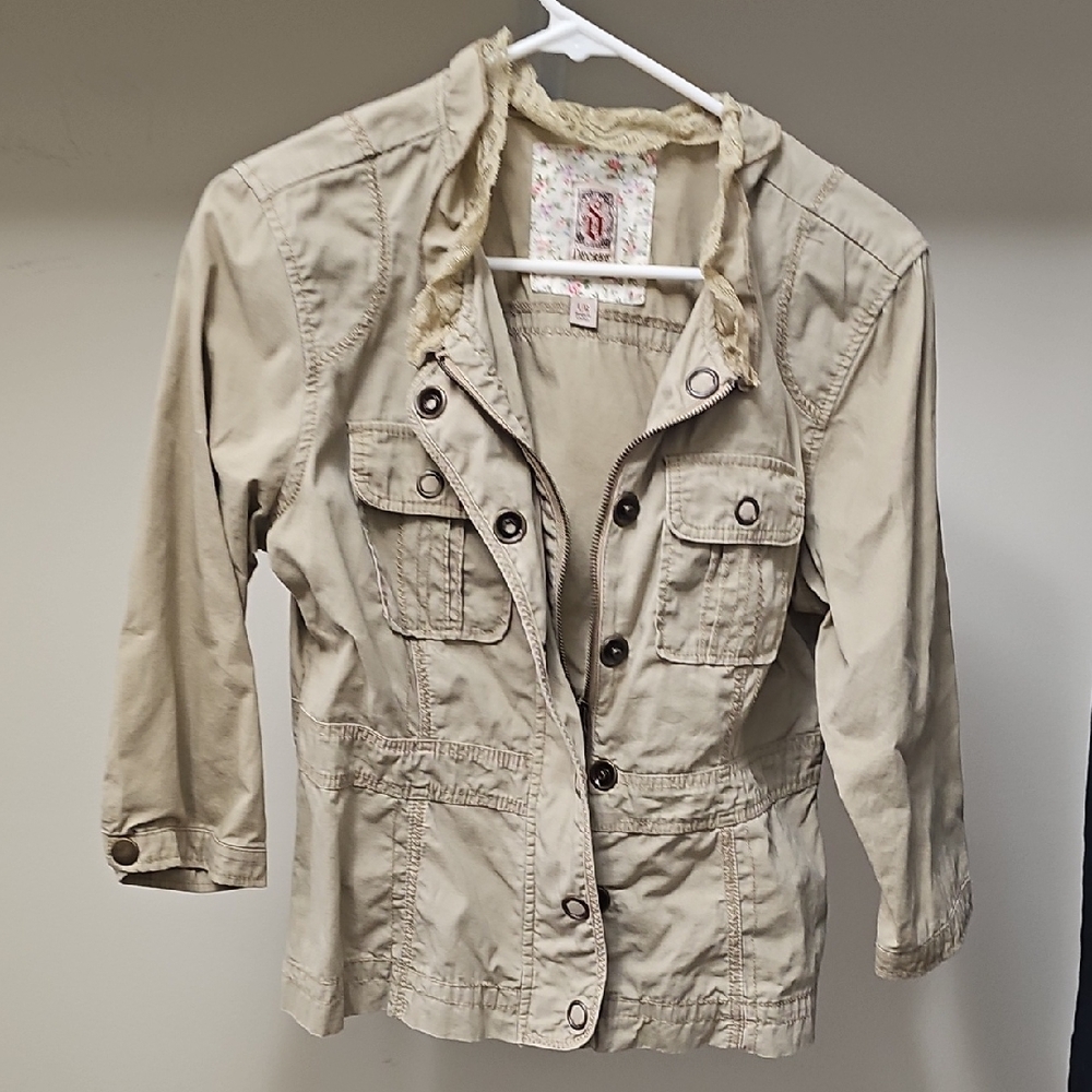 Women's Decree Khaki Lace-Trimmed Jacket Size Large Like New